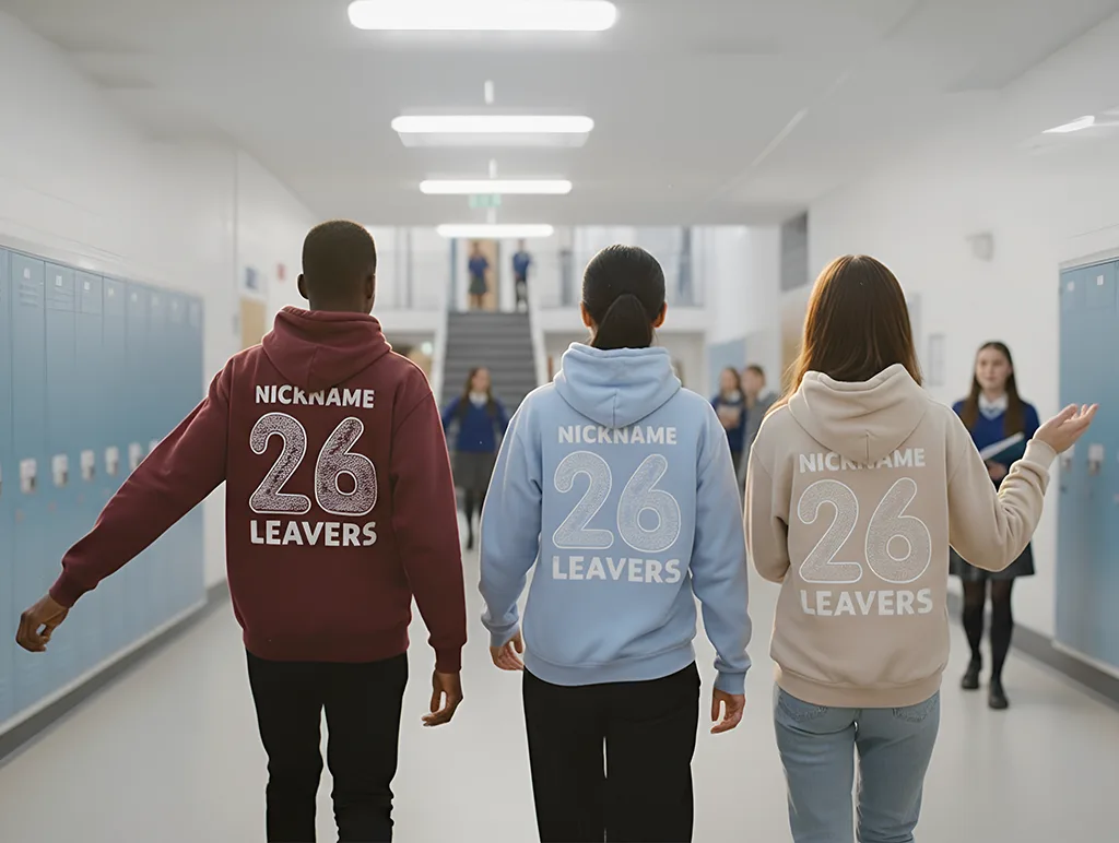 Secondary school students holding yearbooks