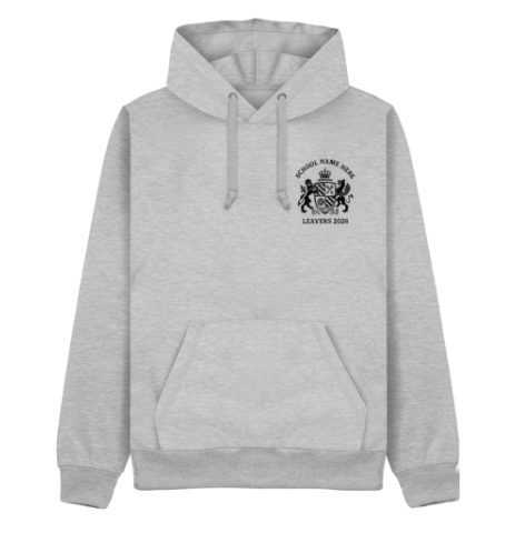 Front design school crest on hoodie