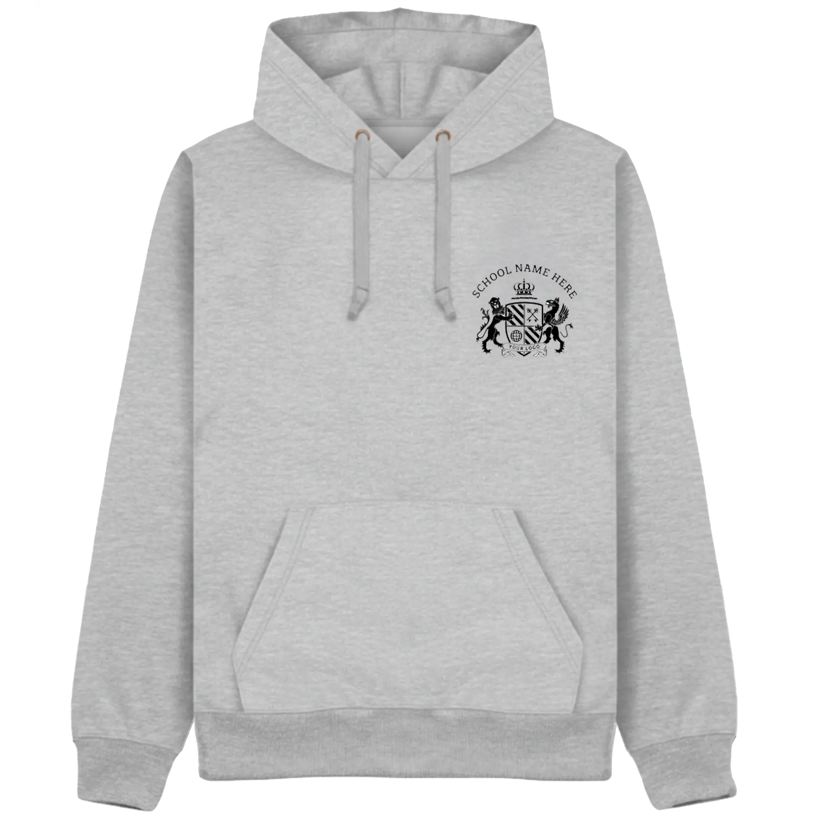 Front design school crest on hoodie